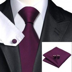 Ensemble cravate, mouchoir et boutons de manchettes 100 % soie