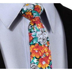 Cravate étroite motif floral