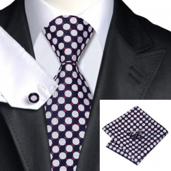 Ensemble cravate, mouchoir et boutons de manchettes 100 % soie